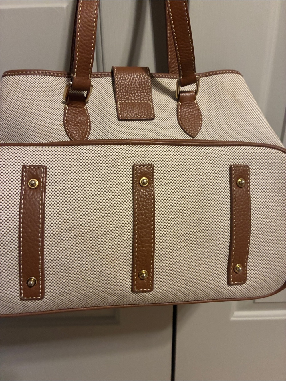Dooney & Bourke Cream Canvas Tote with Brown Leather Trim - Picture 5 of 5